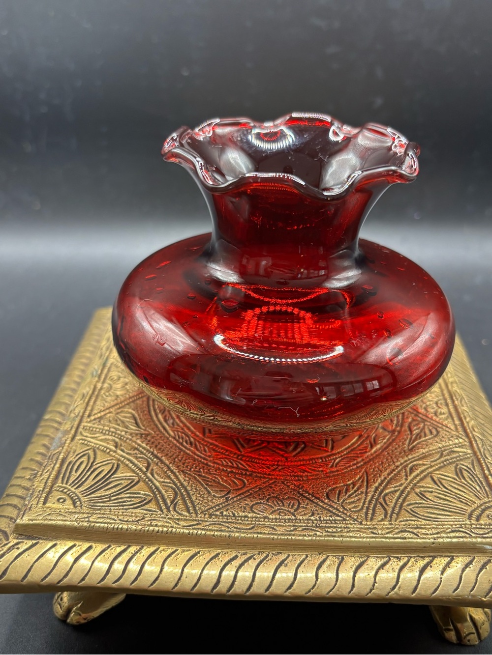 Royal Ruby Anchorglass Ruby Red Ruffled Glass Vase - Picture 6 of 9